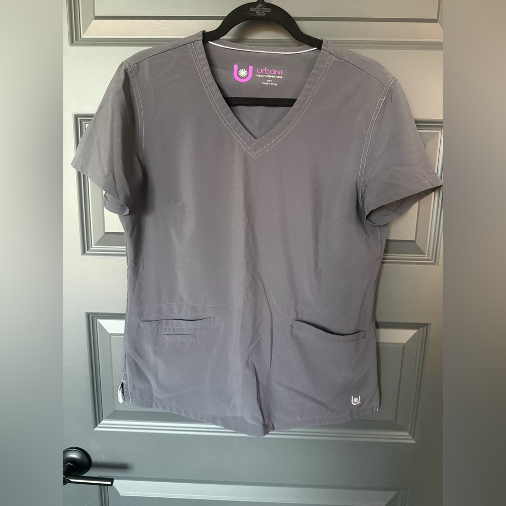 Urbane Women's Short Sleeve V-Neck Scrub Top in Gray